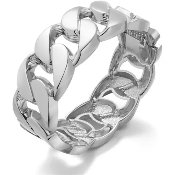 Chunky Silver Tone Bangle Bracelets for Women Thick Wide Hinged Cuff Bracelet - Picture 2 of 7